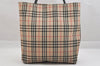 Authentic BURBERRY Vintage Nova Check Canvas Leather Hand Tote Bag Beige 3942K