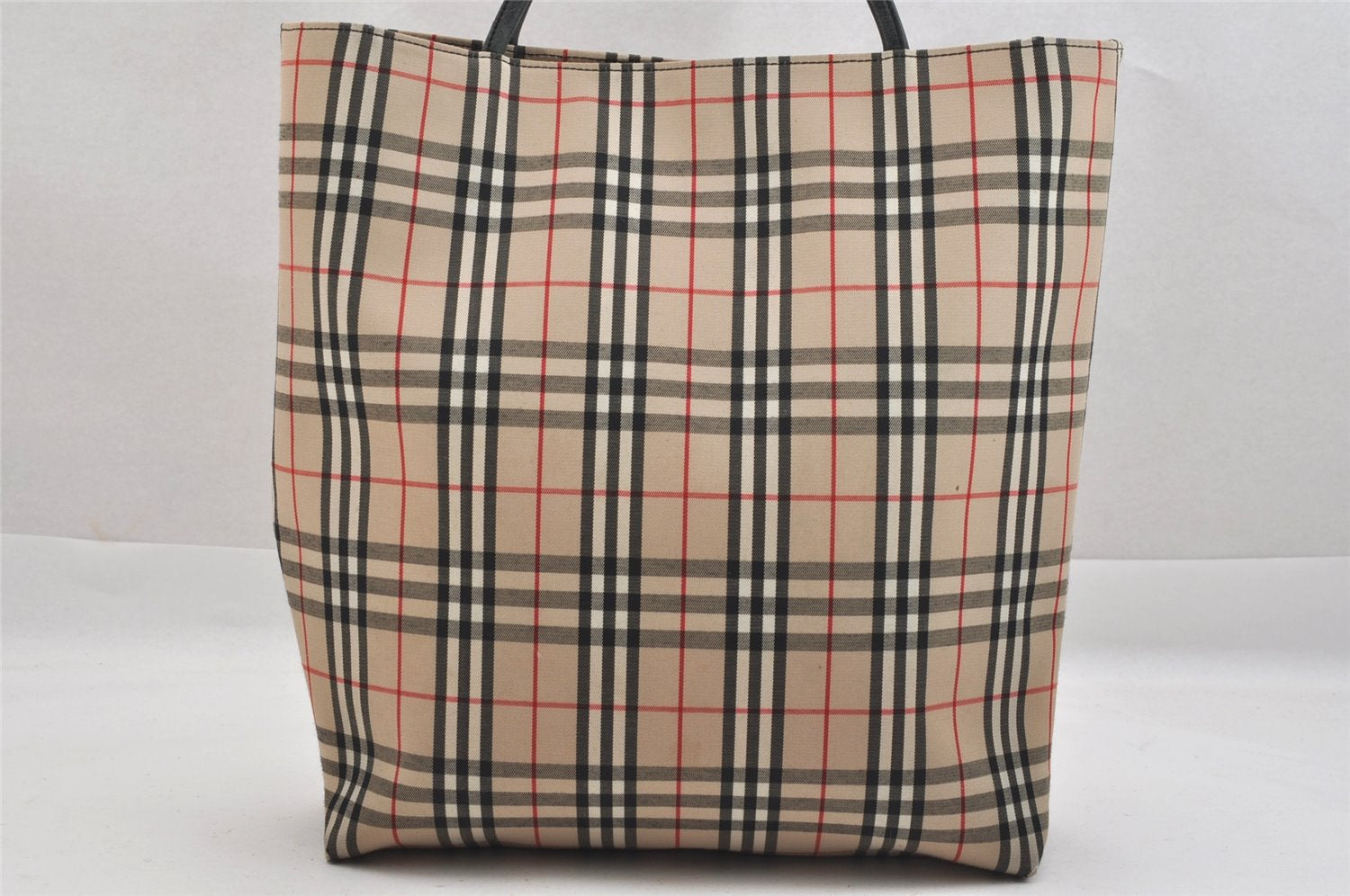 Authentic BURBERRY Vintage Nova Check Canvas Leather Hand Tote Bag Beige 3942K