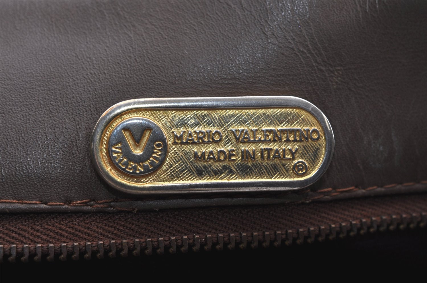 Authentic MARIO VALENTINO V Logo Shoulder Tote Bag Purse PVC Leather Brown 3944K