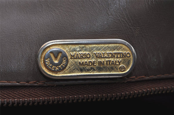 Authentic MARIO VALENTINO V Logo Shoulder Tote Bag Purse PVC Leather Brown 3944K