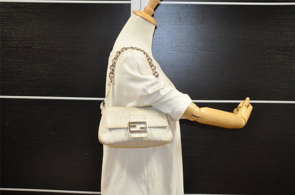 Authentic FENDI Zucchino Mamma Baguette Shoulder Bag PVC Leather White 3946I