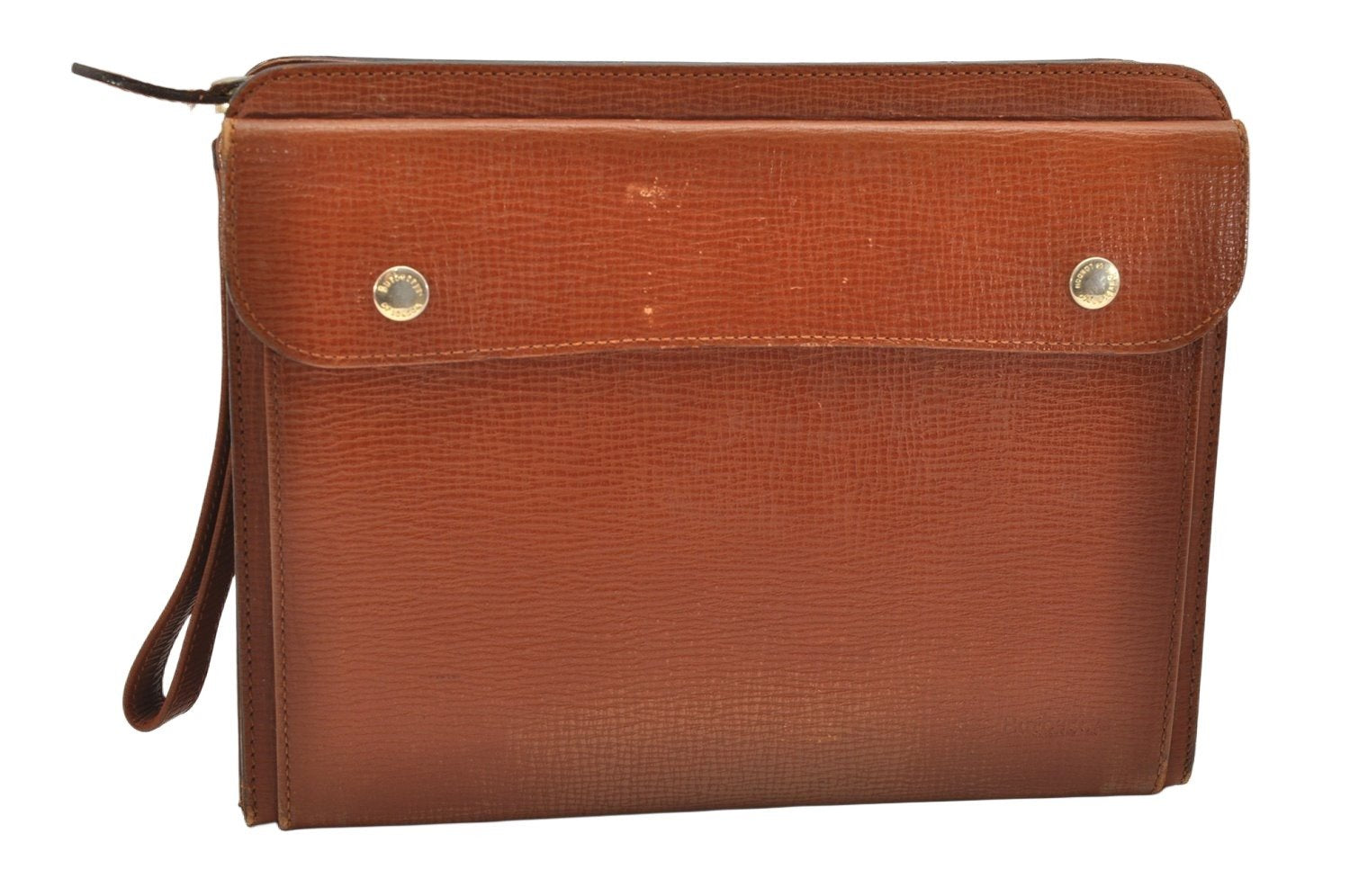 Authentic Burberrys Vintage Check Leather Clutch Hand Bag Purse Brown 3946K