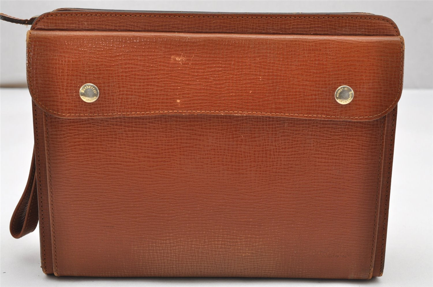 Authentic Burberrys Vintage Check Leather Clutch Hand Bag Purse Brown 3946K