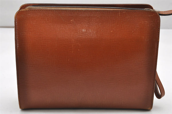 Authentic Burberrys Vintage Check Leather Clutch Hand Bag Purse Brown 3946K