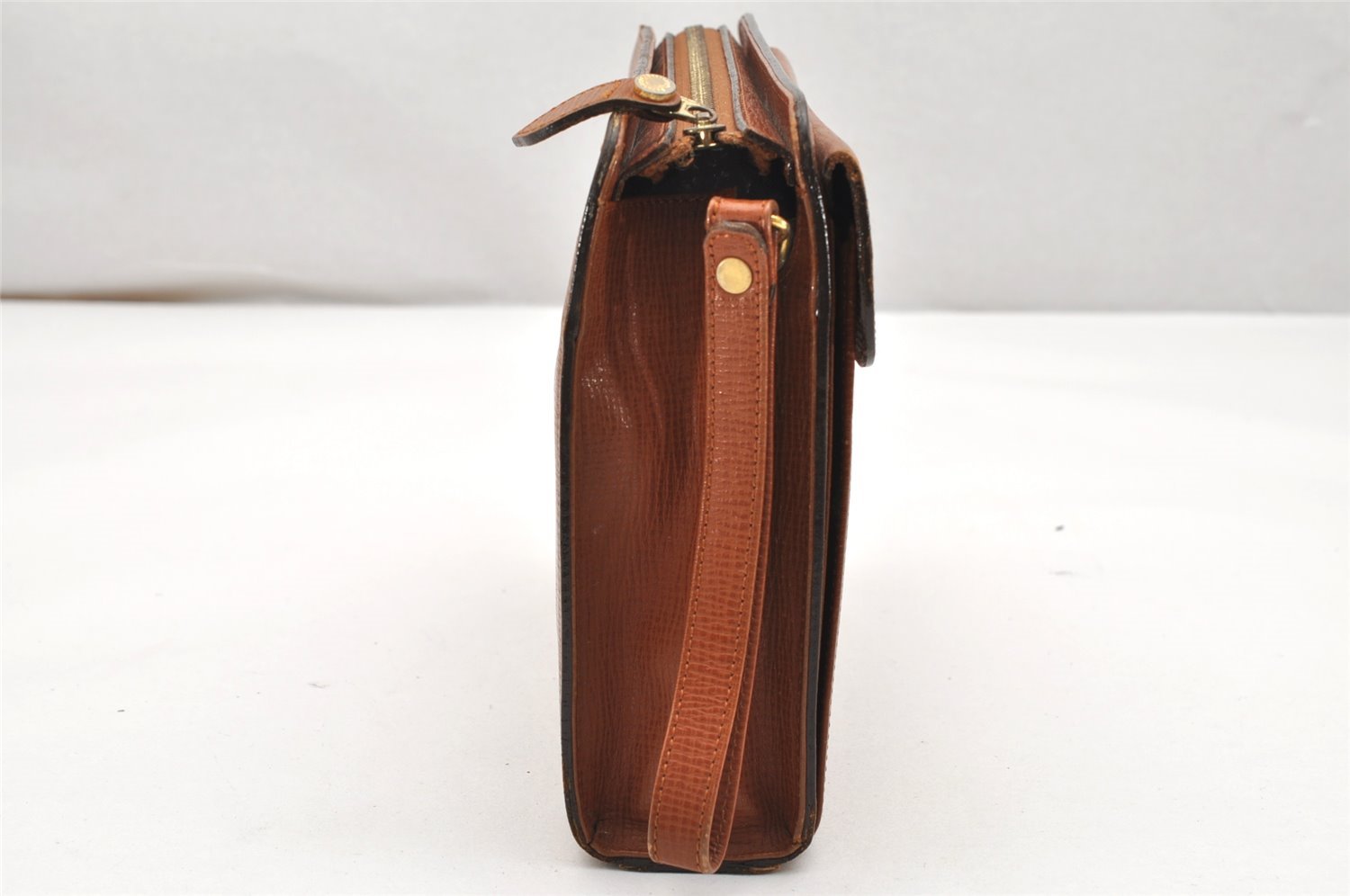 Authentic Burberrys Vintage Check Leather Clutch Hand Bag Purse Brown 3946K