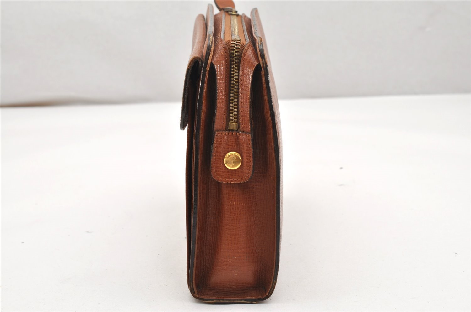 Authentic Burberrys Vintage Check Leather Clutch Hand Bag Purse Brown 3946K