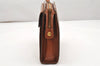 Authentic Burberrys Vintage Check Leather Clutch Hand Bag Purse Brown 3946K
