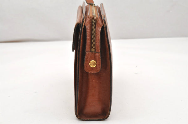 Authentic Burberrys Vintage Check Leather Clutch Hand Bag Purse Brown 3946K