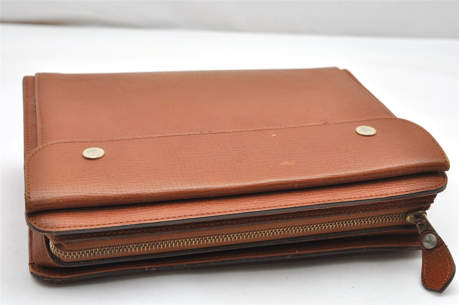 Authentic Burberrys Vintage Check Leather Clutch Hand Bag Purse Brown 3946K
