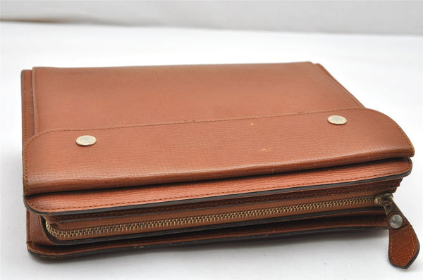 Authentic Burberrys Vintage Check Leather Clutch Hand Bag Purse Brown 3946K