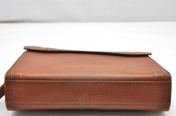 Authentic Burberrys Vintage Check Leather Clutch Hand Bag Purse Brown 3946K