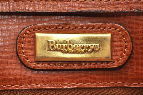 Authentic Burberrys Vintage Check Leather Clutch Hand Bag Purse Brown 3946K