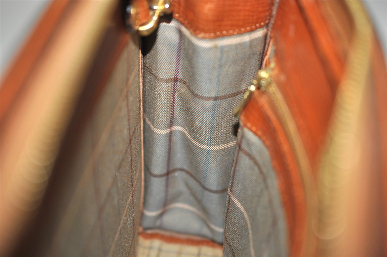 Authentic Burberrys Vintage Check Leather Clutch Hand Bag Purse Brown 3946K