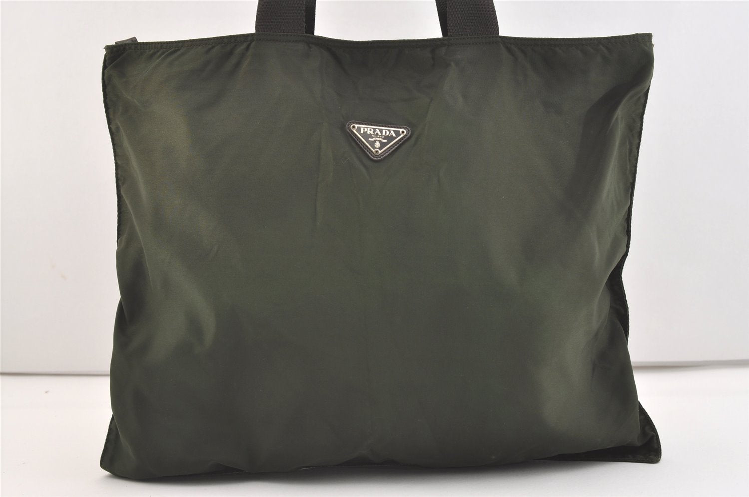 Authentic PRADA Vintage Nylon Tessuto Leather Shoulder Tote Bag Green 3948J