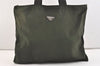 Authentic PRADA Vintage Nylon Tessuto Leather Shoulder Tote Bag Green 3948J