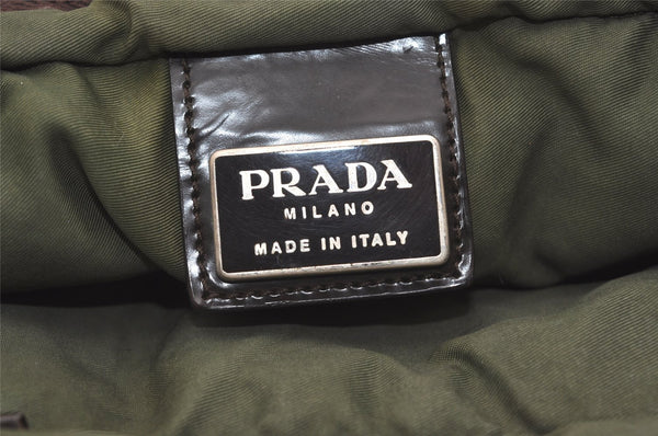 Authentic PRADA Vintage Nylon Tessuto Leather Shoulder Tote Bag Green 3948J