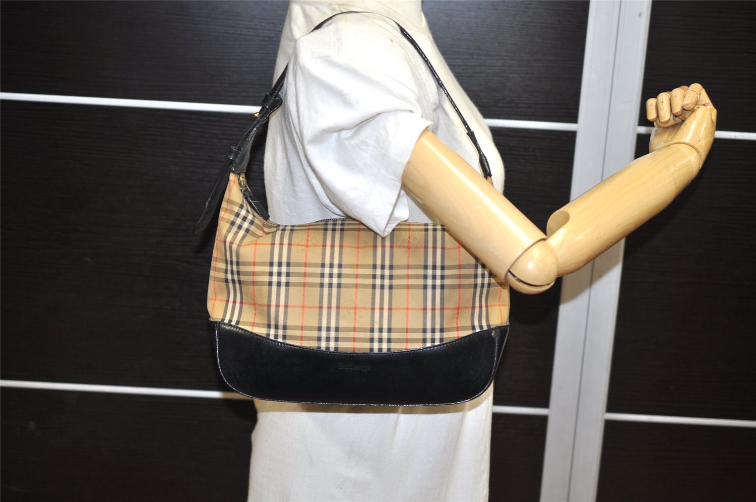 Authentic Burberrys Nova Check Shoulder Hand Bag Canvas Leather Beige 3948K