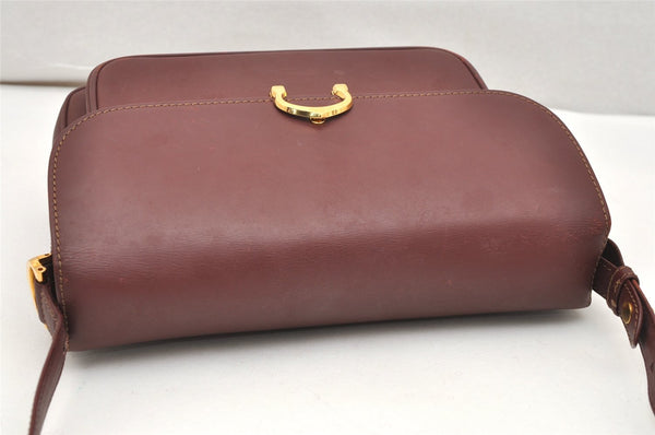 Authentic Cartier Must de Cartier Leather Shoulder Cross Bag Bordeaux Red 3949K