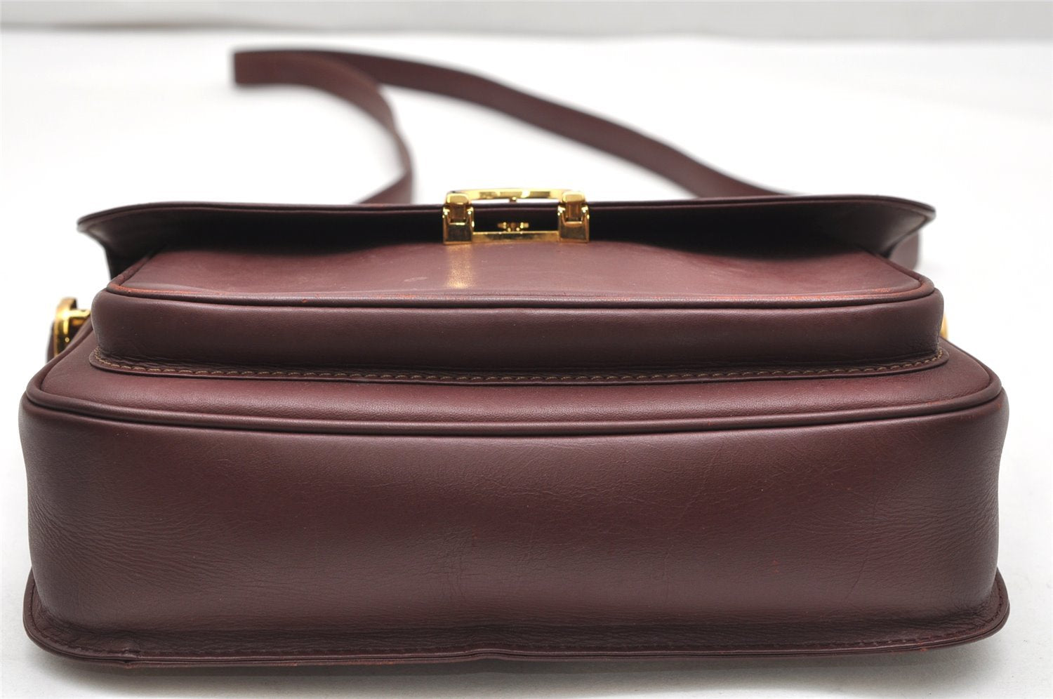 Authentic Cartier Must de Cartier Leather Shoulder Cross Bag Bordeaux Red 3949K