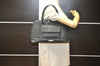 Authentic BURBERRY Vintage Leather Hand Bag Purse Black 3950K