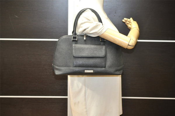 Authentic BURBERRY Vintage Leather Hand Bag Purse Black 3950K