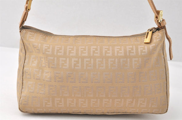 Authentic FENDI Zucchino Shoulder Hand Bag Purse Canvas Leather Beige 3951K