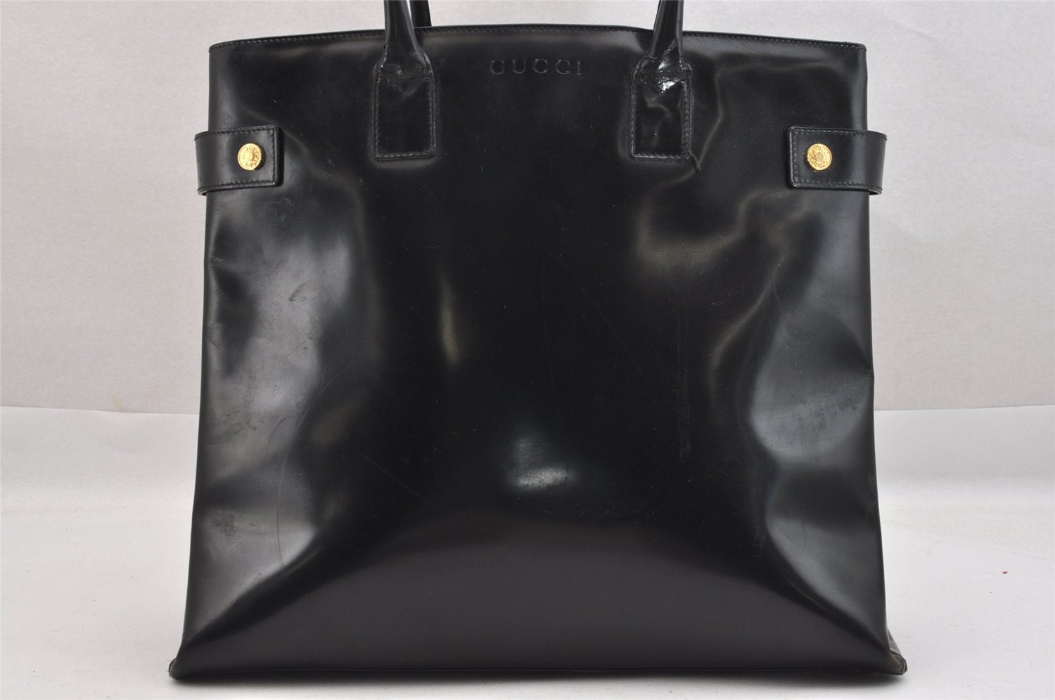 Authentic GUCCI Vintage Bamboo Shoulder Hand Bag Enamel Black Junk 3952K