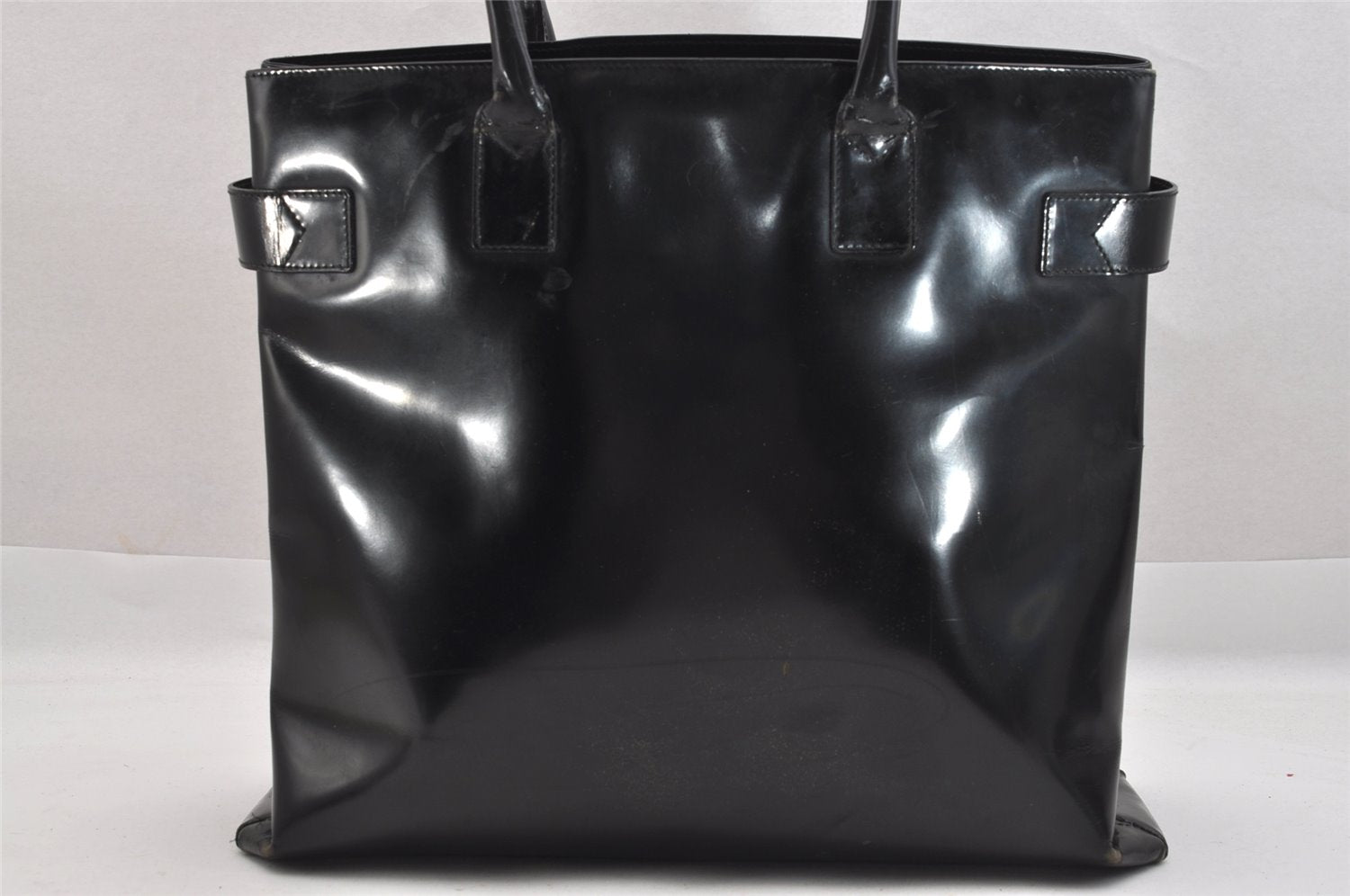 Authentic GUCCI Vintage Bamboo Shoulder Hand Bag Enamel Black Junk 3952K