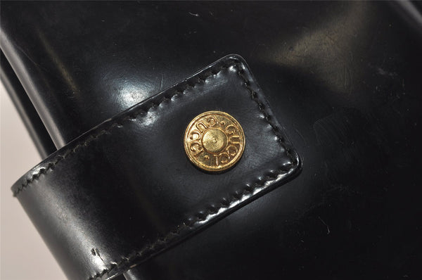 Authentic GUCCI Vintage Bamboo Shoulder Hand Bag Enamel Black Junk 3952K