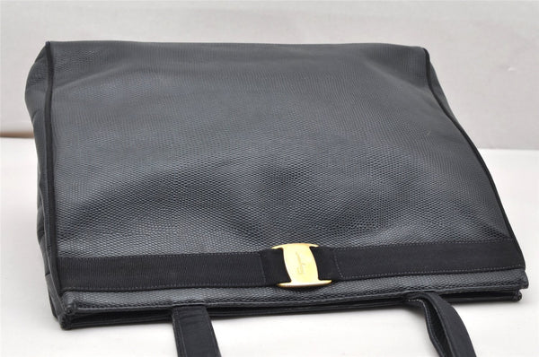 Authentic Salvatore Ferragamo Vara Leather Shoulder Tote Bag Navy Blue SF 3953K