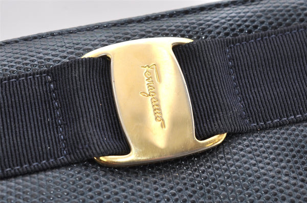 Authentic Salvatore Ferragamo Vara Leather Shoulder Tote Bag Navy Blue SF 3953K