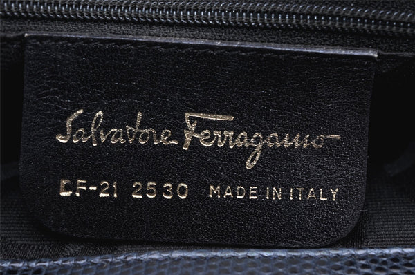 Authentic Salvatore Ferragamo Vara Leather Shoulder Tote Bag Navy Blue SF 3953K