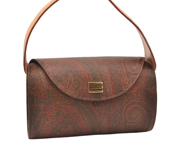 Authentic ETRO Vintage Paisley Shoulder Hand Bag PVC Leather Brown Junk 3955K