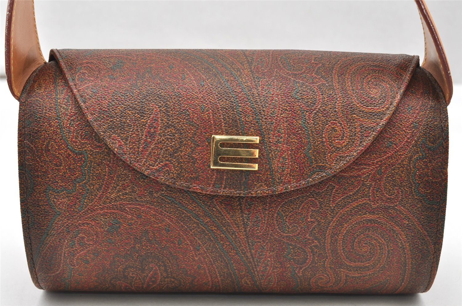 Authentic ETRO Vintage Paisley Shoulder Hand Bag PVC Leather Brown Junk 3955K