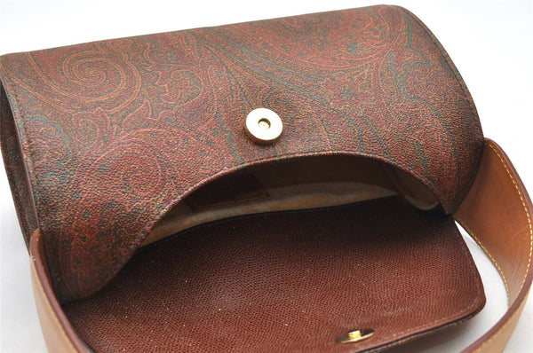 Authentic ETRO Vintage Paisley Shoulder Hand Bag PVC Leather Brown Junk 3955K