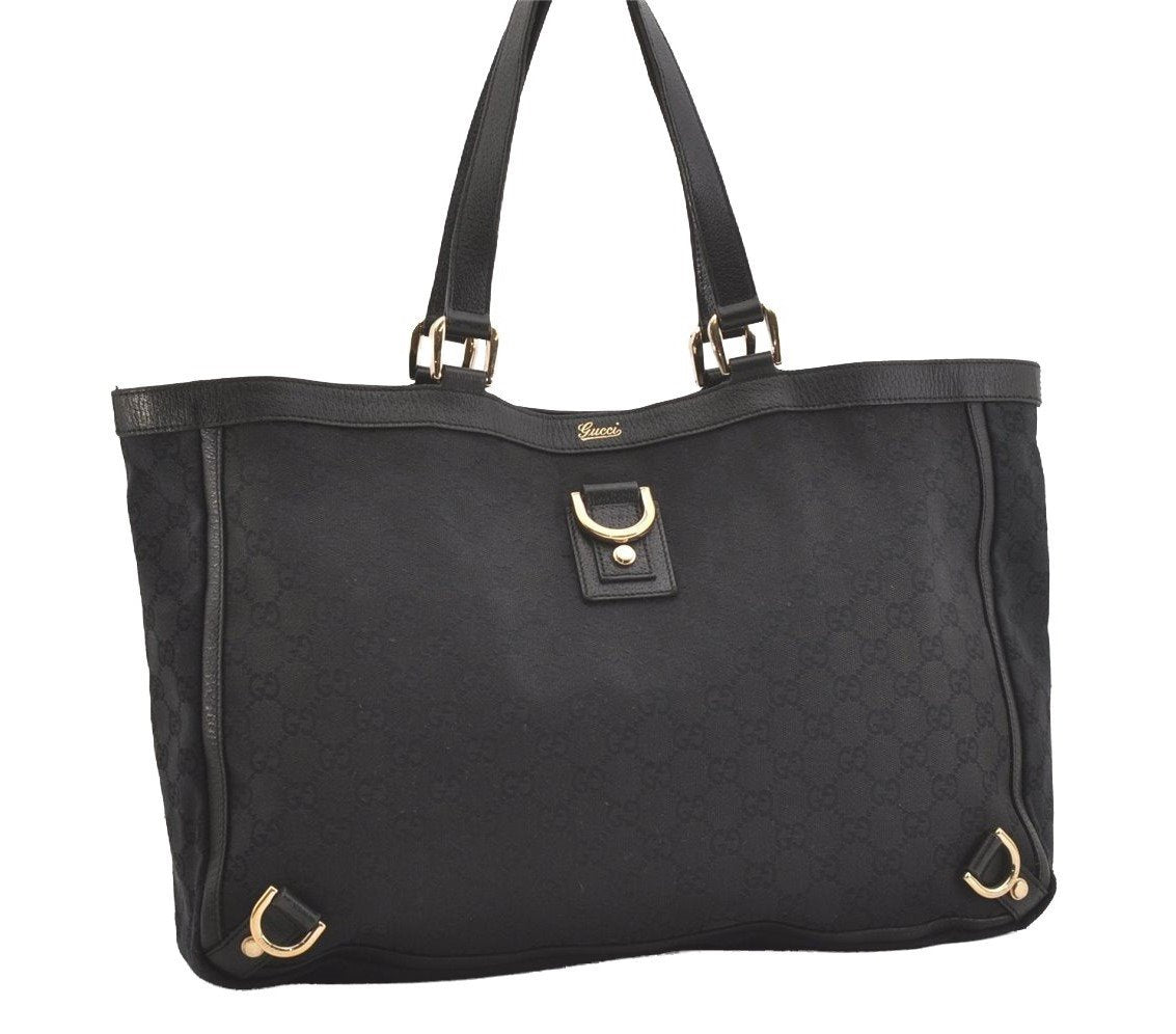 Authentic GUCCI Abbey Shoulder Tote Bag GG Canvas Leather 141472 Black 3957J