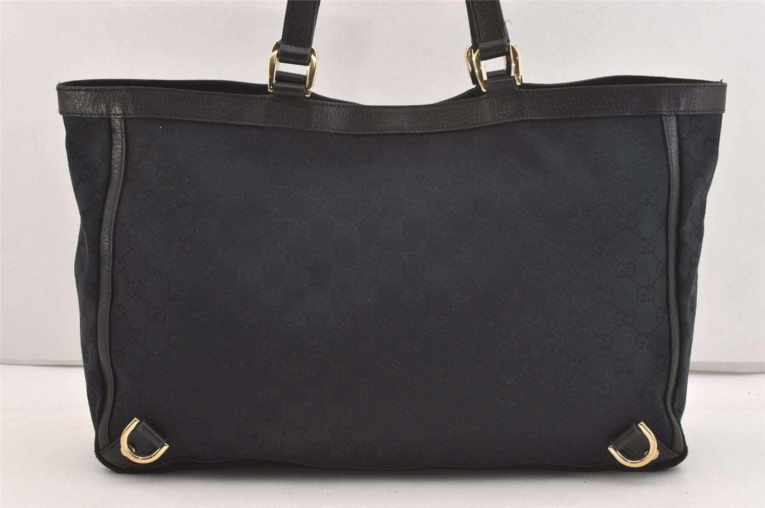 Authentic GUCCI Abbey Shoulder Tote Bag GG Canvas Leather 141472 Black 3957J