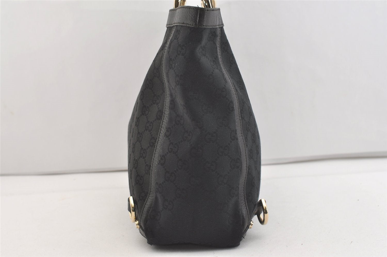 Authentic GUCCI Abbey Shoulder Tote Bag GG Canvas Leather 141472 Black 3957J