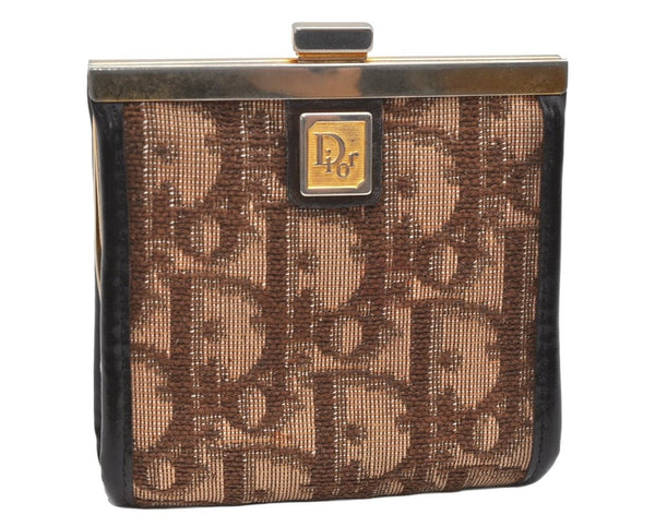 Authentic Christian Dior Trotter Coin Case Purse Canvas Leather Brown 3957K