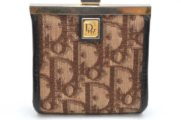 Authentic Christian Dior Trotter Coin Case Purse Canvas Leather Brown 3957K