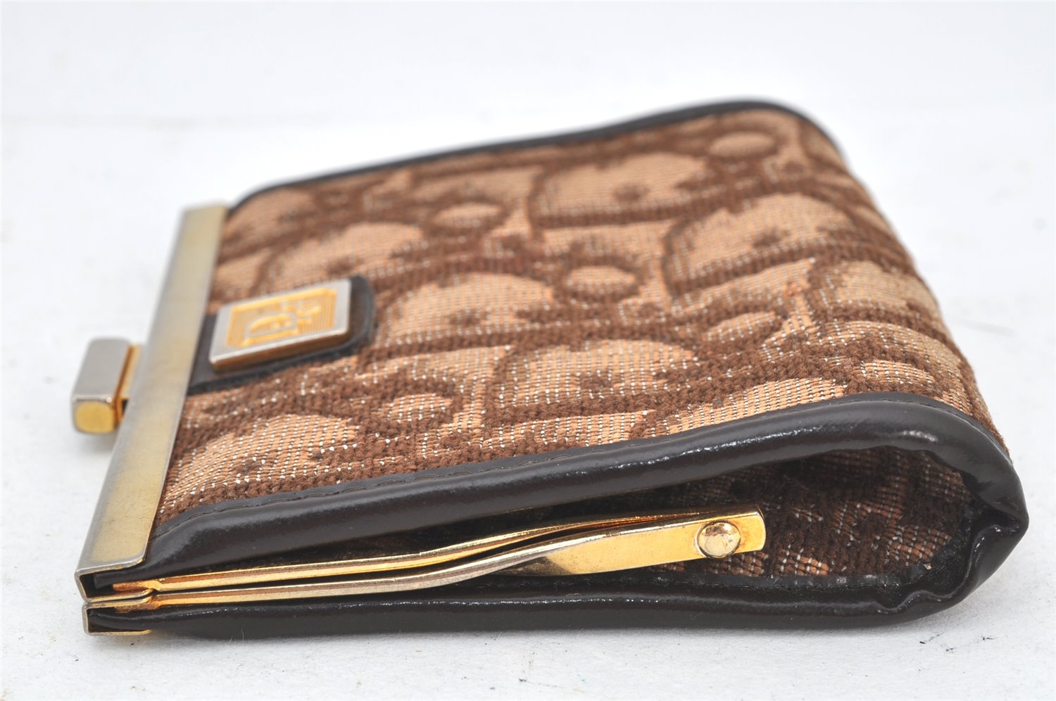 Authentic Christian Dior Trotter Coin Case Purse Canvas Leather Brown 3957K