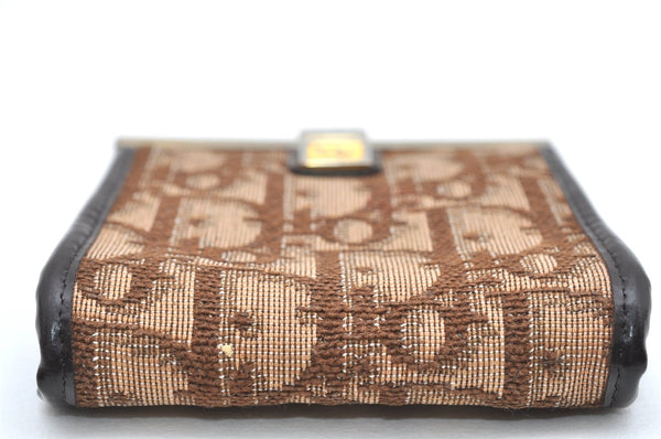 Authentic Christian Dior Trotter Coin Case Purse Canvas Leather Brown 3957K