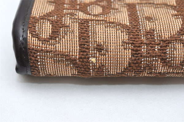 Authentic Christian Dior Trotter Coin Case Purse Canvas Leather Brown 3957K
