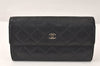 Authentic CHANEL Lamb Skin Matelasse Long Wallet Purse Black CC Junk 3958K