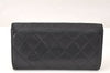 Authentic CHANEL Lamb Skin Matelasse Long Wallet Purse Black CC Junk 3958K