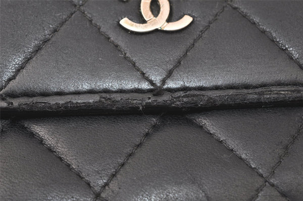 Authentic CHANEL Lamb Skin Matelasse Long Wallet Purse Black CC Junk 3958K