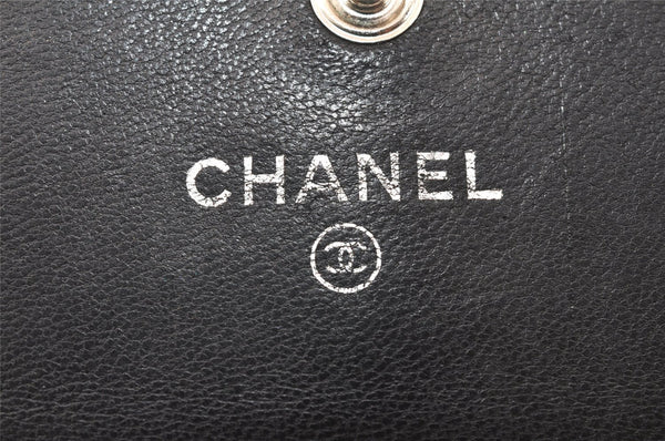 Authentic CHANEL Lamb Skin Matelasse Long Wallet Purse Black CC Junk 3958K