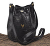 Authentic MARIO VALENTINO Drawstring Shoulder Bag Purse Leather Black 3959K