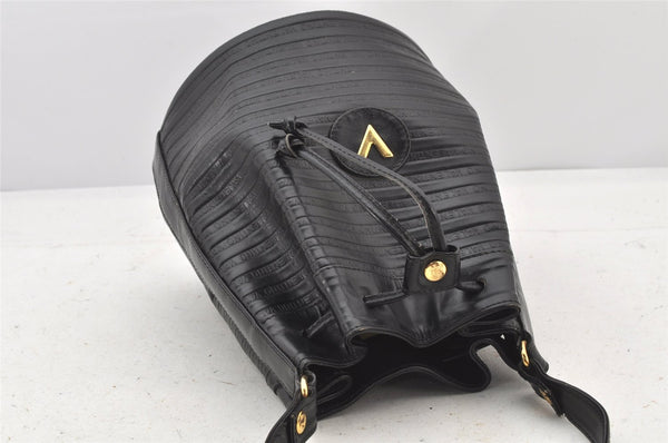 Authentic MARIO VALENTINO Drawstring Shoulder Bag Purse Leather Black 3959K