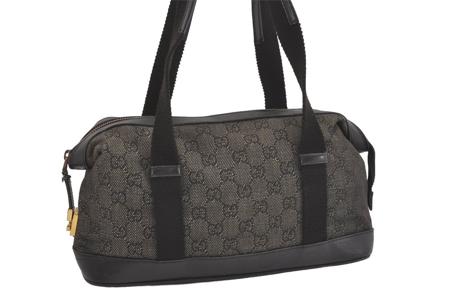 Authentic GUCCI Vintage Hand Tote Bag Purse GG Canvas Leather 92734 Black 3960J